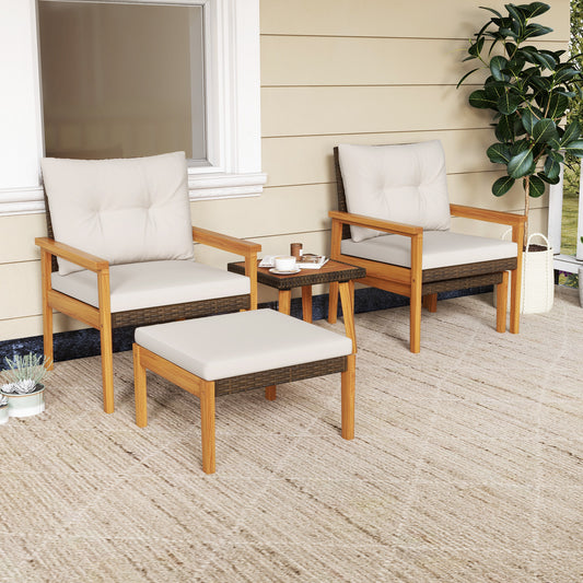5 Piece Rattan Furniture Set with Square Coffee Table, White Patio Conversation Sets White at Gallery Canada
