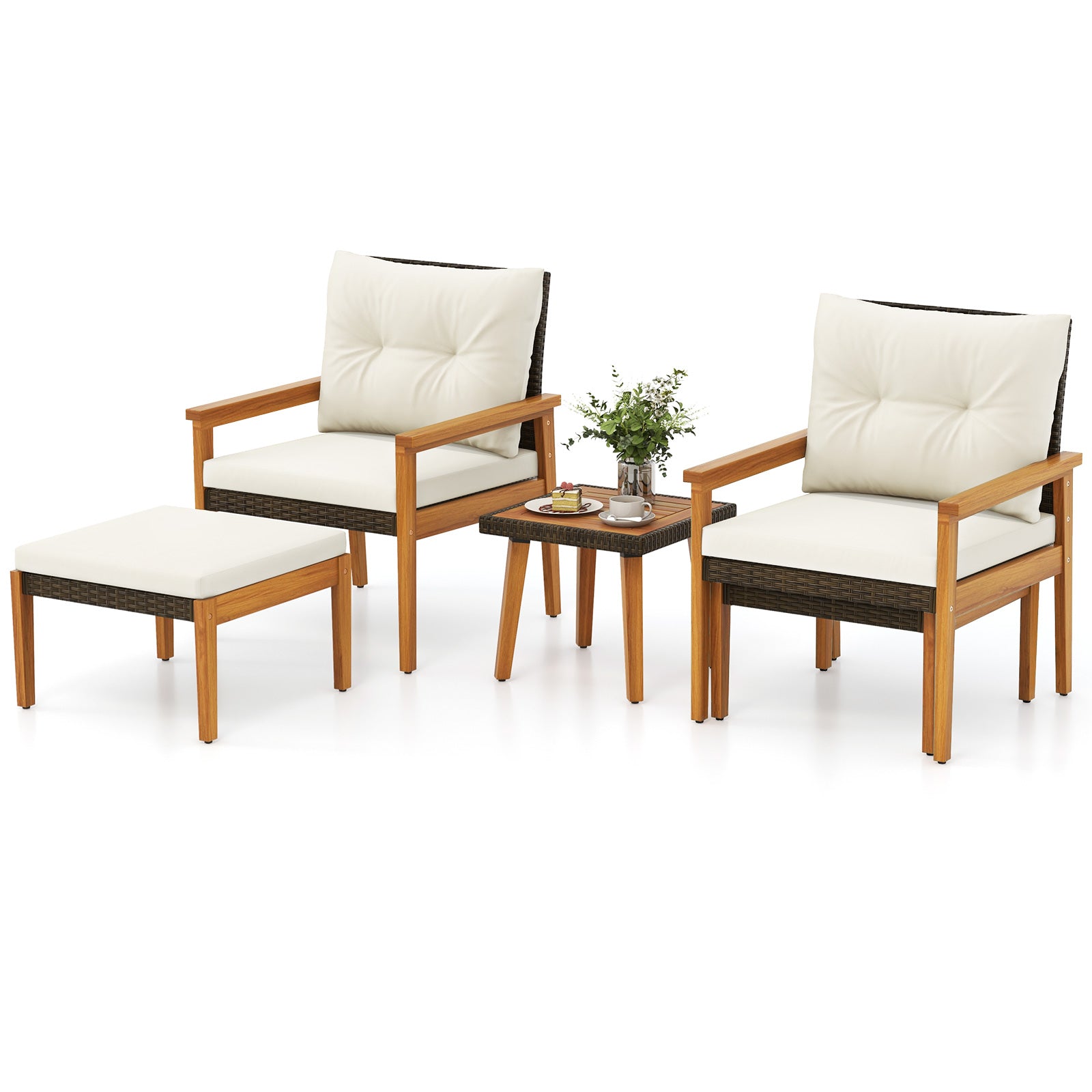 5 Piece Rattan Furniture Set with Square Coffee Table, White Patio Conversation Sets at Gallery Canada