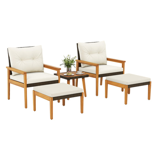 5 Piece Rattan Furniture Set, Square Coffee Table, White Patio Conversation Sets White at Gallery Canada