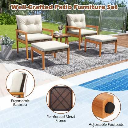 5 Piece Rattan Furniture Set with Square Coffee Table, White Patio Conversation Sets at Gallery Canada