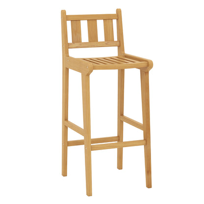 30 Inch Teak Wood Bar Chair, Footrest Backrest, Natural Patio Bar Furniture Natural at Gallery Canada
