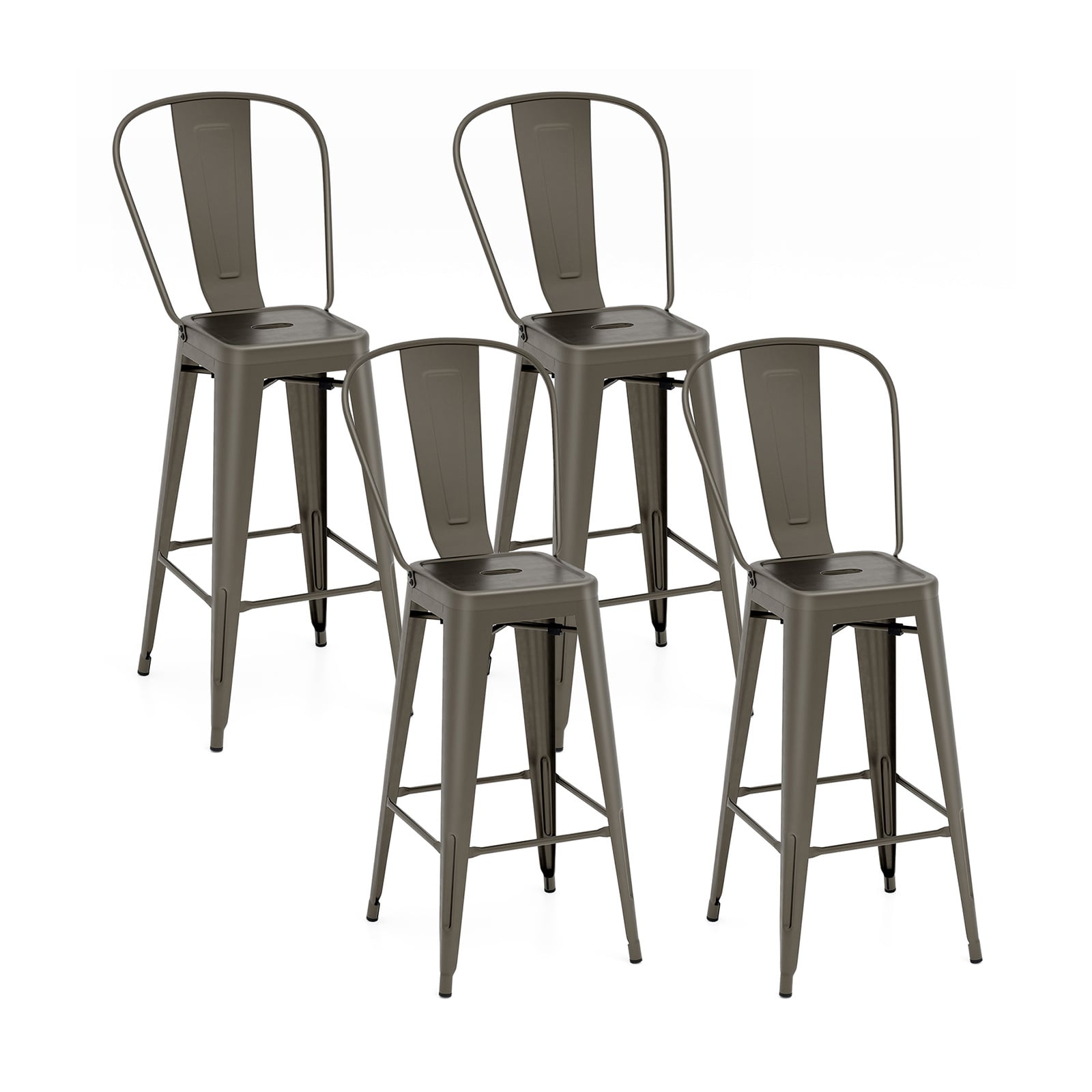 Set of 4 Bar Height Chairs Stackable Metal Bar Stools with Removable Backrest, Dark Green Bar Stools Dark Green at Gallery Canada
