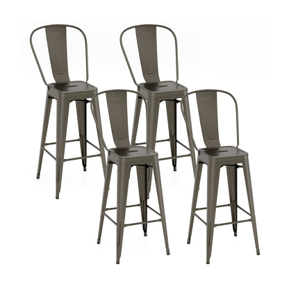 Set of 4 Bar Height Chairs Stackable Metal Bar Stools with Removable Backrest, Dark Green Bar Stools Dark Green at Gallery Canada