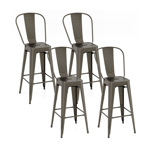 Set of 4 Bar Height Chairs Stackable Metal Bar Stools with Removable Backrest, Dark Green