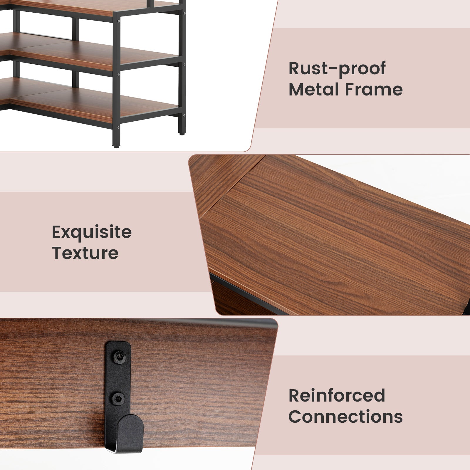 Corner Garment Rack with Open Shelves and 7 Hooks Shoe Bench, Walnut Cabinets & Chests at Gallery Canada