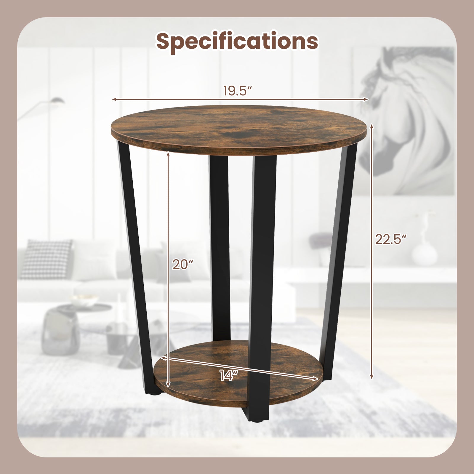 2-Tier Round End Table, Storage Shelf, Metal Frame, Brown End & Side Tables at Gallery Canada