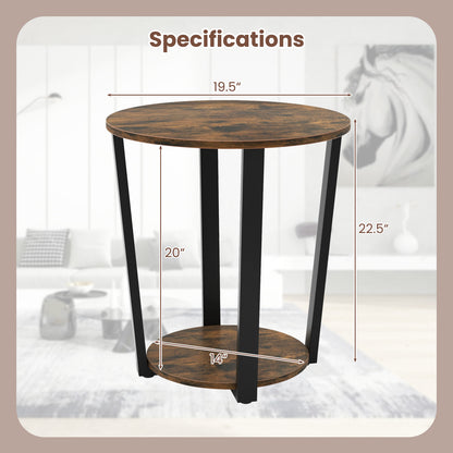 2-Tier Round End Table, Storage Shelf, Metal Frame, Brown End & Side Tables at Gallery Canada