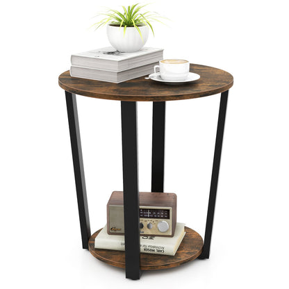 2-Tier Round End Table, Storage Shelf, Metal Frame, Brown End & Side Tables at Gallery Canada
