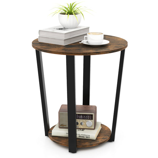 2-Tier Round End Table, Storage Shelf, Metal Frame, Brown End & Side Tables Brown at Gallery Canada