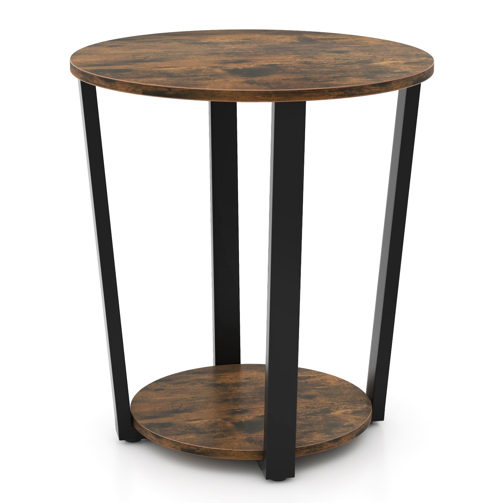 2-Tier Round End Table, Storage Shelf, Metal Frame, Brown End & Side Tables at Gallery Canada