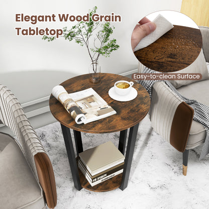 2-Tier Round End Table, Storage Shelf, Metal Frame, Brown End & Side Tables at Gallery Canada