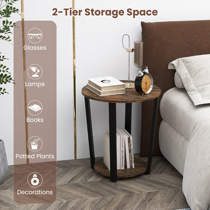 2-Tier Round End Table, Storage Shelf, Metal Frame, Brown End & Side Tables at Gallery Canada