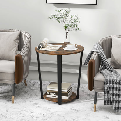 2-Tier Round End Table, Storage Shelf, Metal Frame, Brown End & Side Tables at Gallery Canada