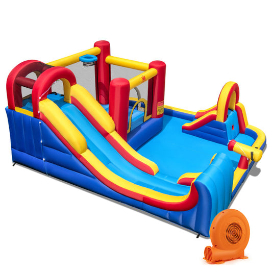 7 In 1 Inflatable Bounce House With Water Slides, Splash Pools, 680W Blower, Red Bounce House Red at Gallery Canada