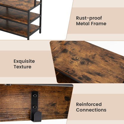 Corner Garment Rack with Open Shelves and 7 Hooks Shoe Bench, Rustic Brown Cabinets & Chests at Gallery Canada