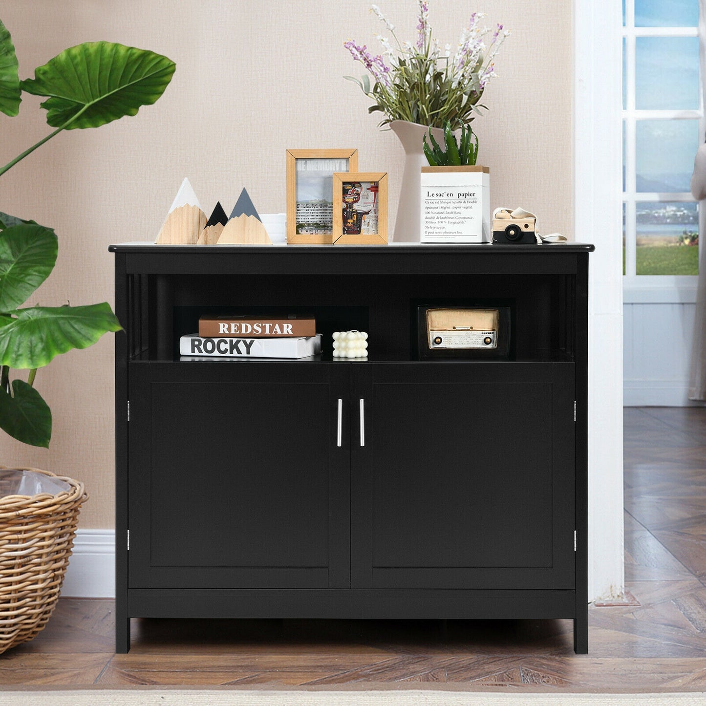 Kitchen Buffet Server Sideboard Storage Cabinet with 2 Doors and Shelf, Black Sideboards Cabinets & Buffets at Gallery Canada
