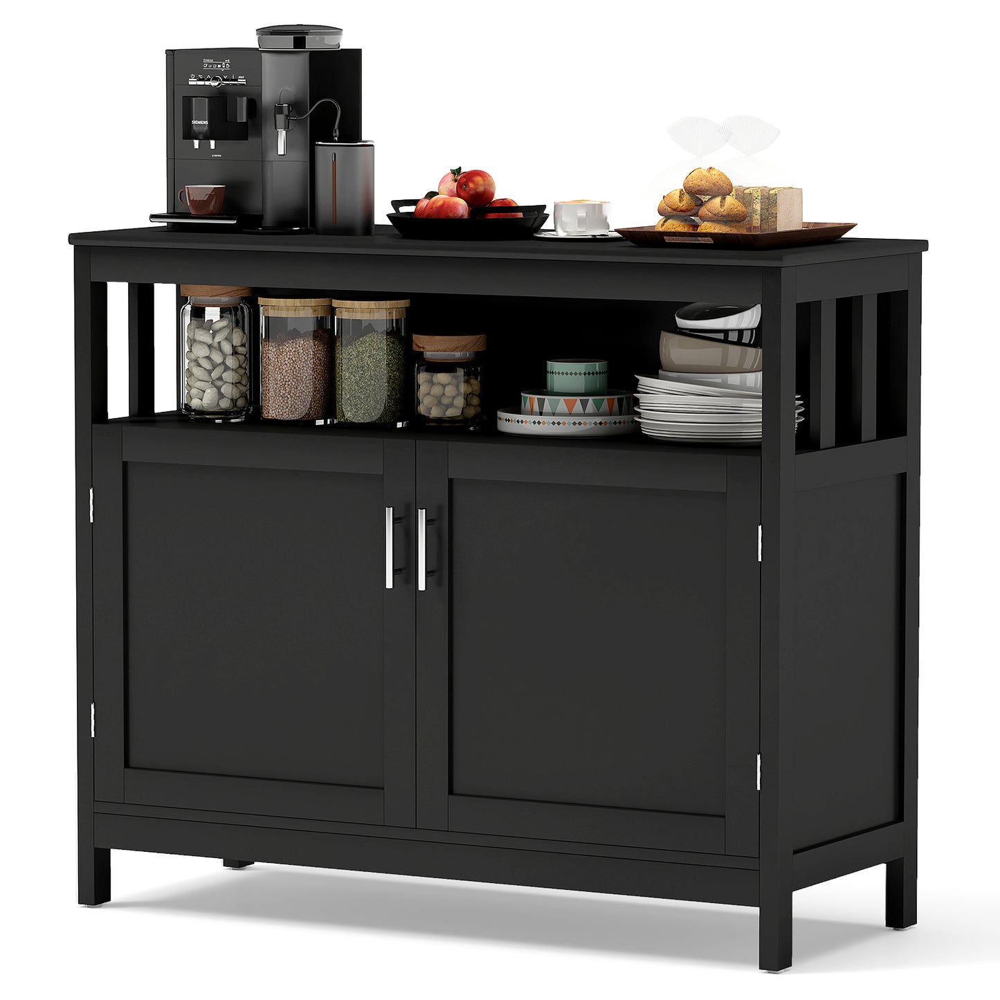 Kitchen Buffet Server Sideboard Storage Cabinet with 2 Doors and Shelf, Black Sideboards Cabinets & Buffets at Gallery Canada