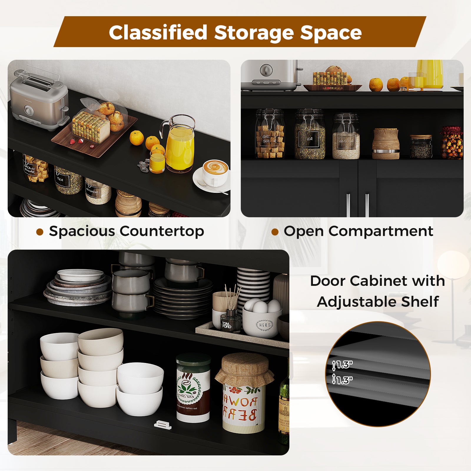 Kitchen Buffet Server Sideboard Storage Cabinet with 2 Doors and Shelf, Black Sideboards Cabinets & Buffets at Gallery Canada
