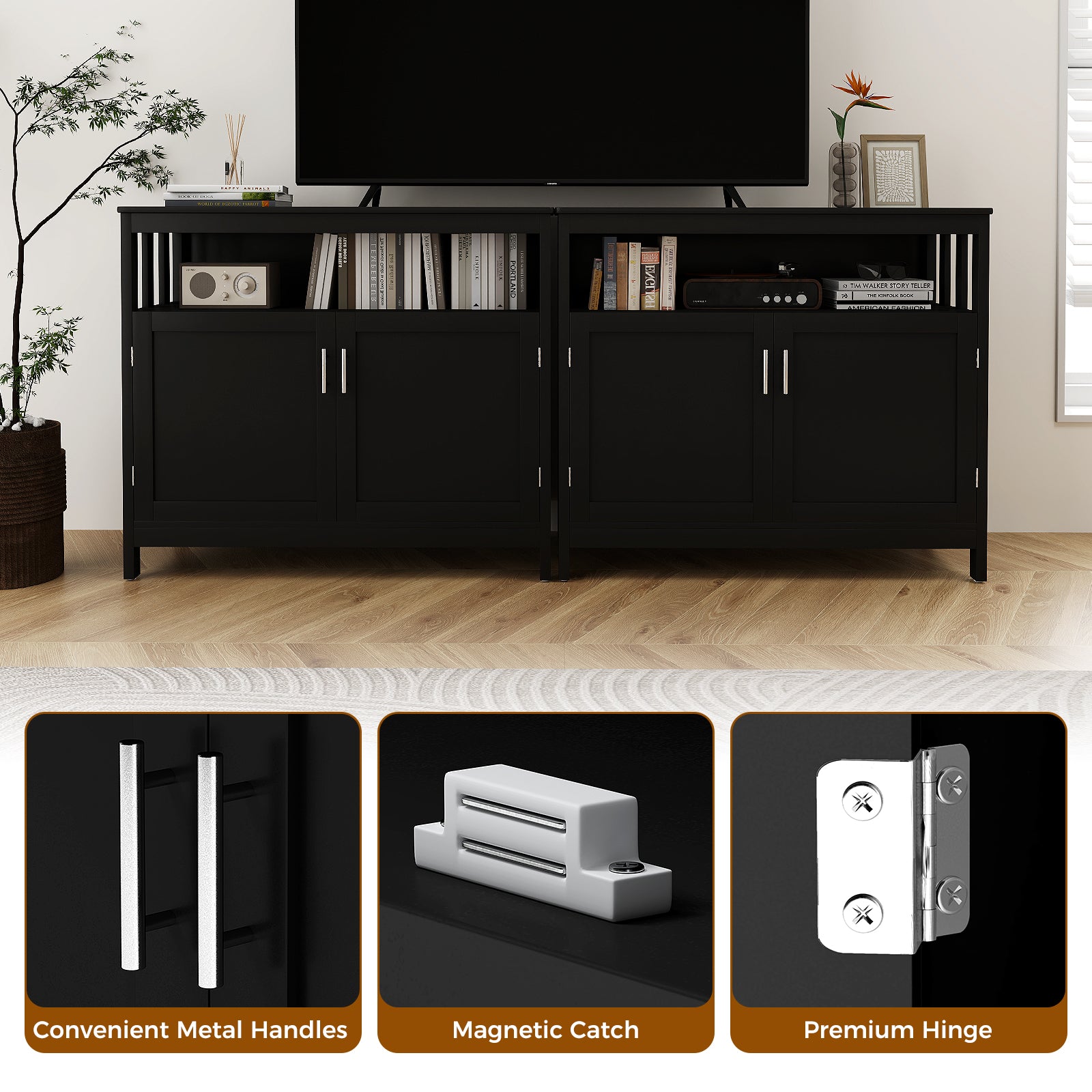 Kitchen Buffet Server Sideboard Storage Cabinet with 2 Doors and Shelf, Black Sideboards Cabinets & Buffets at Gallery Canada