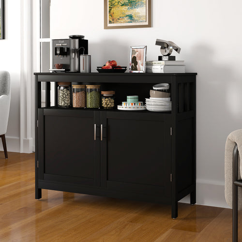 Kitchen Buffet Server Sideboard Storage Cabinet with 2 Doors and Shelf, Black