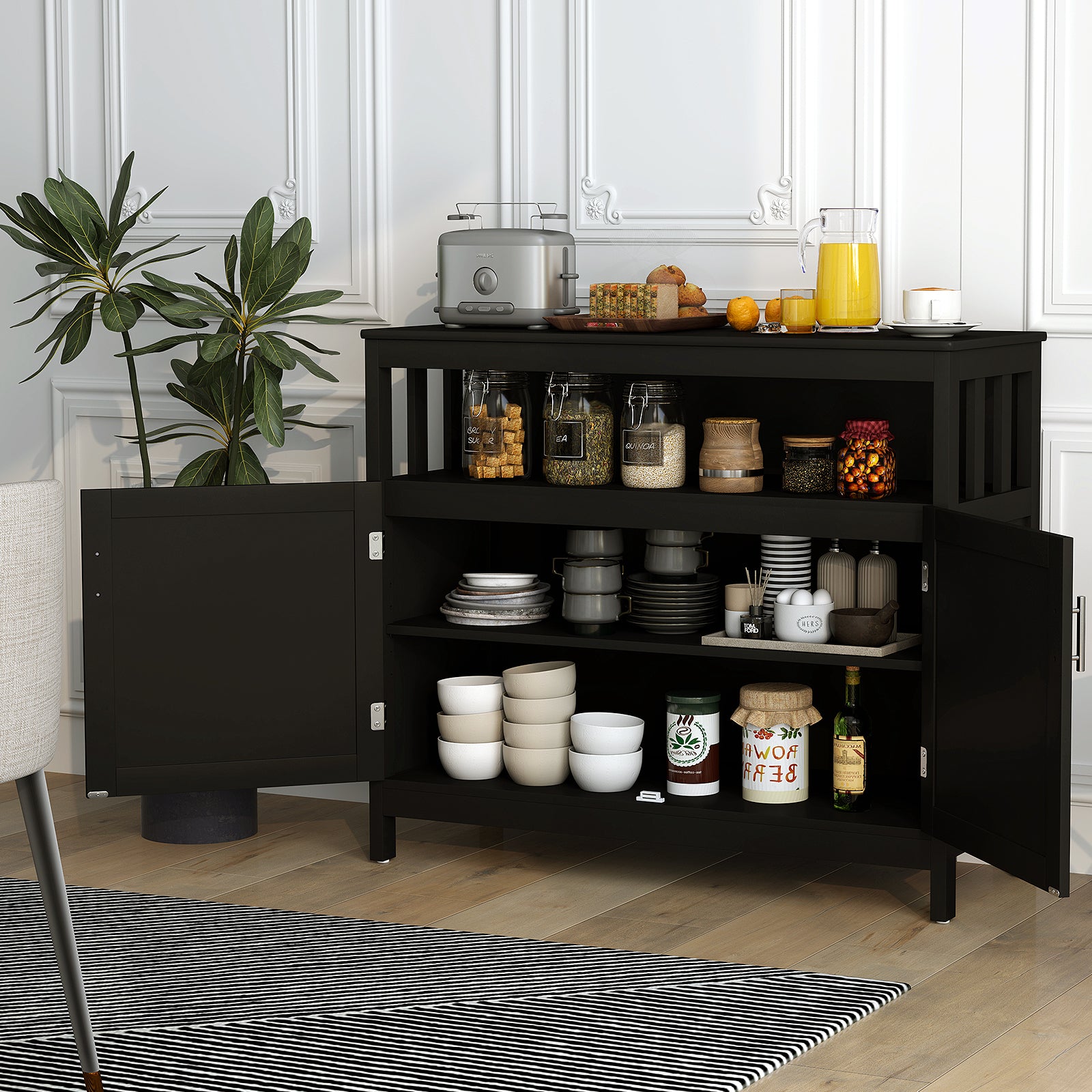 Kitchen Buffet Server Sideboard Storage Cabinet with 2 Doors and Shelf, Black Sideboards Cabinets & Buffets at Gallery Canada