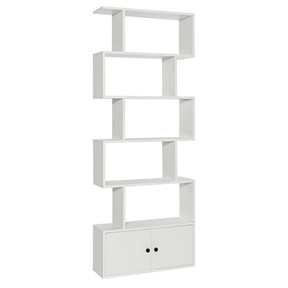 6-Tier S-Shaped Freestanding Bookshelf with Cabinet and Doors, White Bookcases White at Gallery Canada
