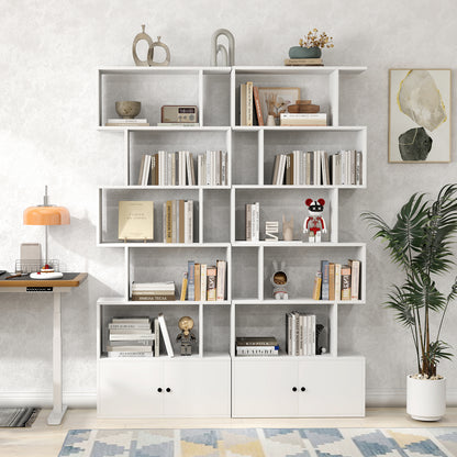 6-Tier S-Shaped Freestanding Bookshelf with Cabinet and Doors, White Bookcases at Gallery Canada