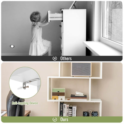 6-Tier S-Shaped Freestanding Bookshelf with Cabinet and Doors, White Bookcases at Gallery Canada