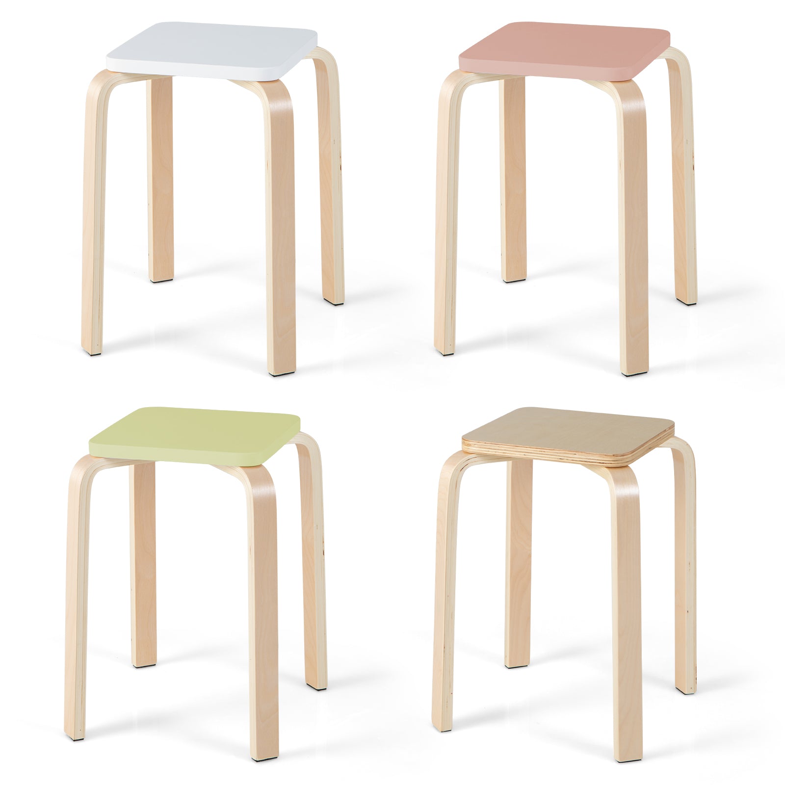 Set Of 4 Square Stools, With Anti-Slip Felt Mats, Multicolor Dining Chairs Multicolor at Gallery Canada