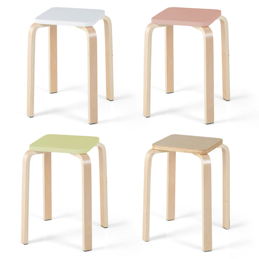 Set Of 4 Square Stools, With Anti-Slip Felt Mats, Multicolor