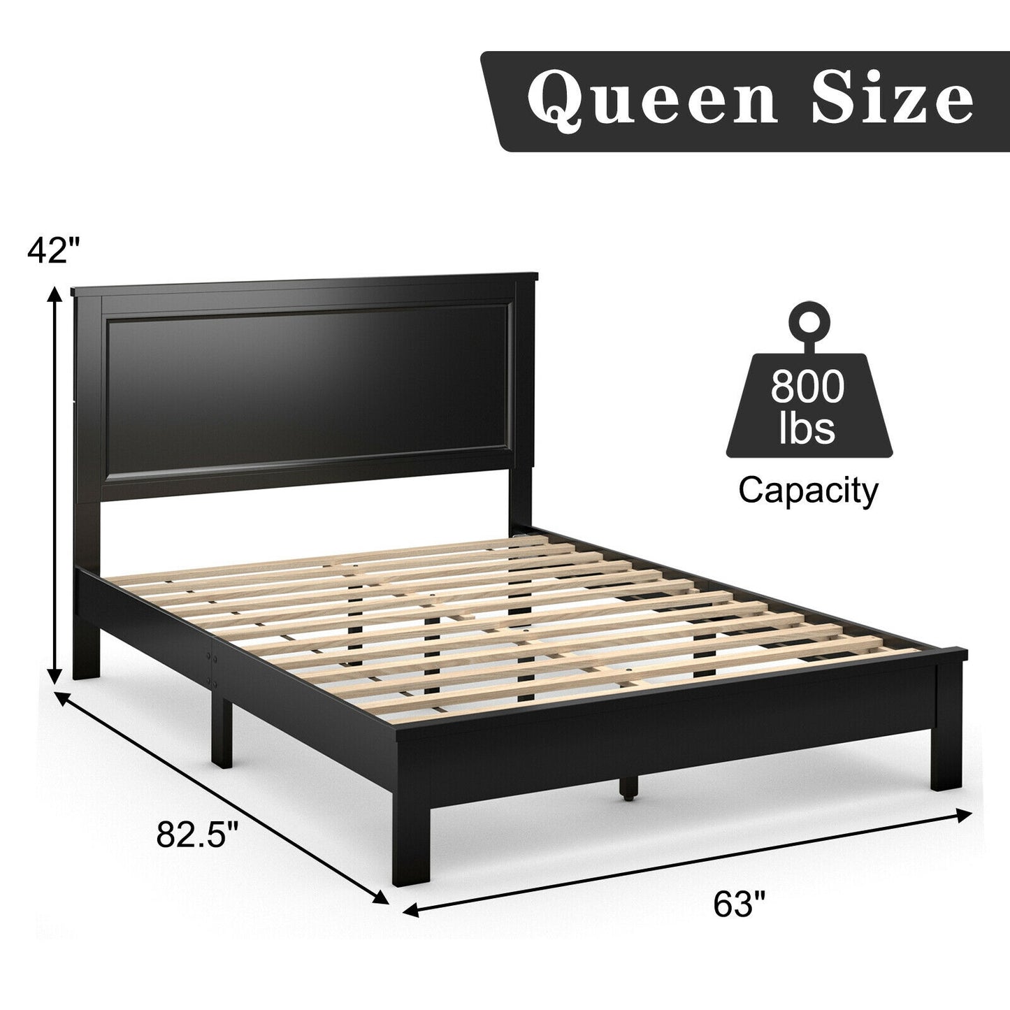 Queen Size Bed Frame, Platform Slat, High Headboard, Black Simple Bed Frame at Gallery Canada