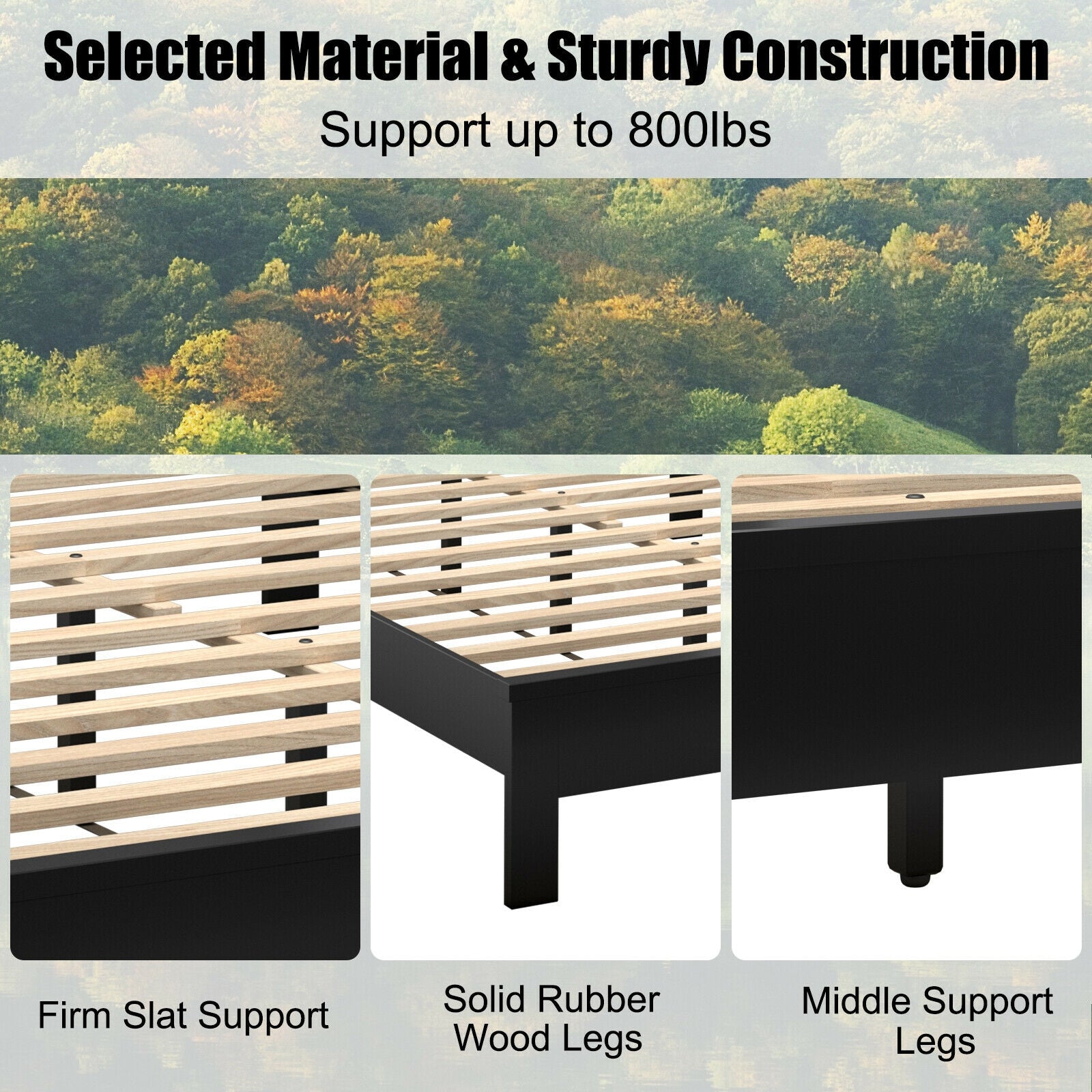 Queen Size Bed Frame, Platform Slat, High Headboard, Black Simple Bed Frame at Gallery Canada