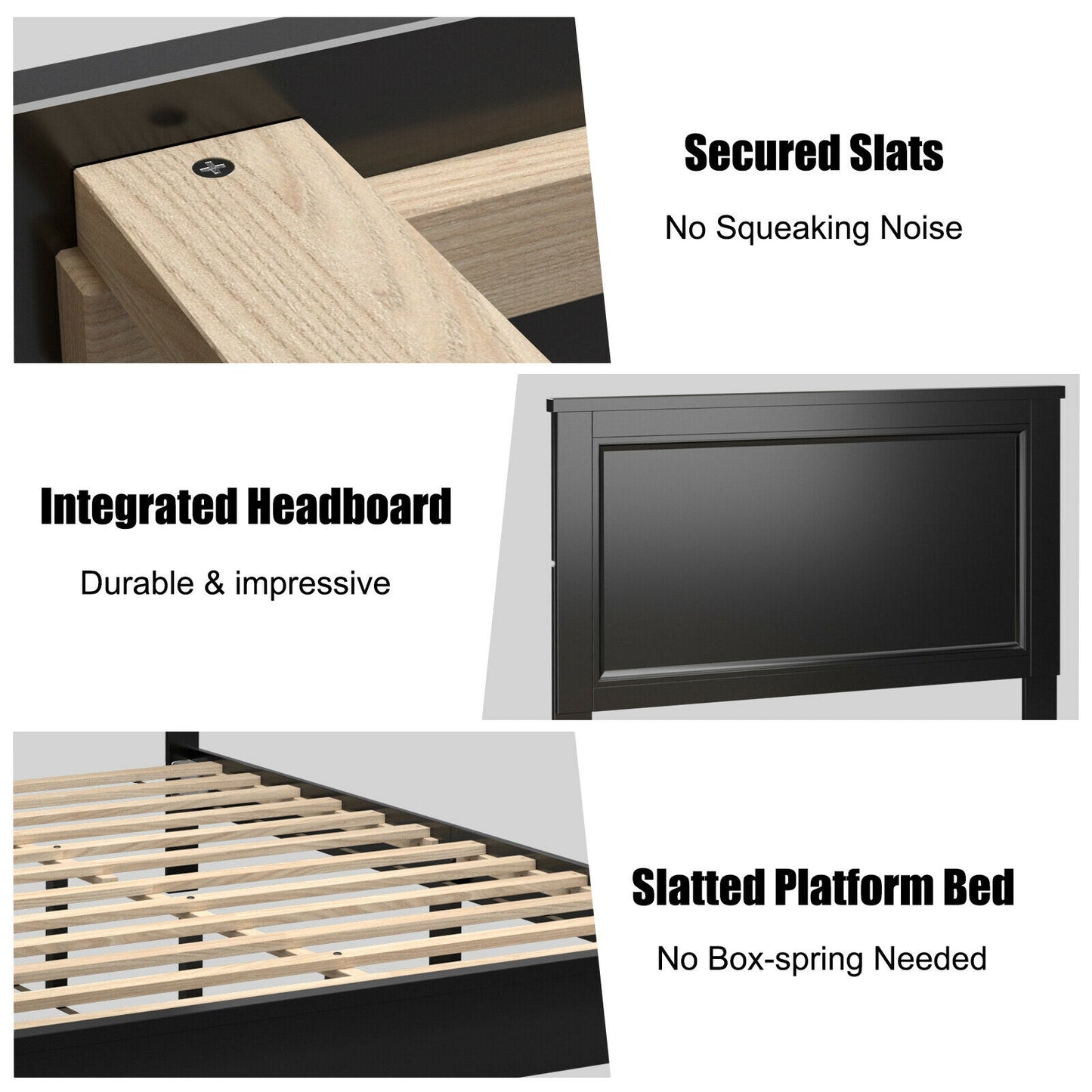 Queen Size Bed Frame, Platform Slat, High Headboard, Black Simple Bed Frame at Gallery Canada