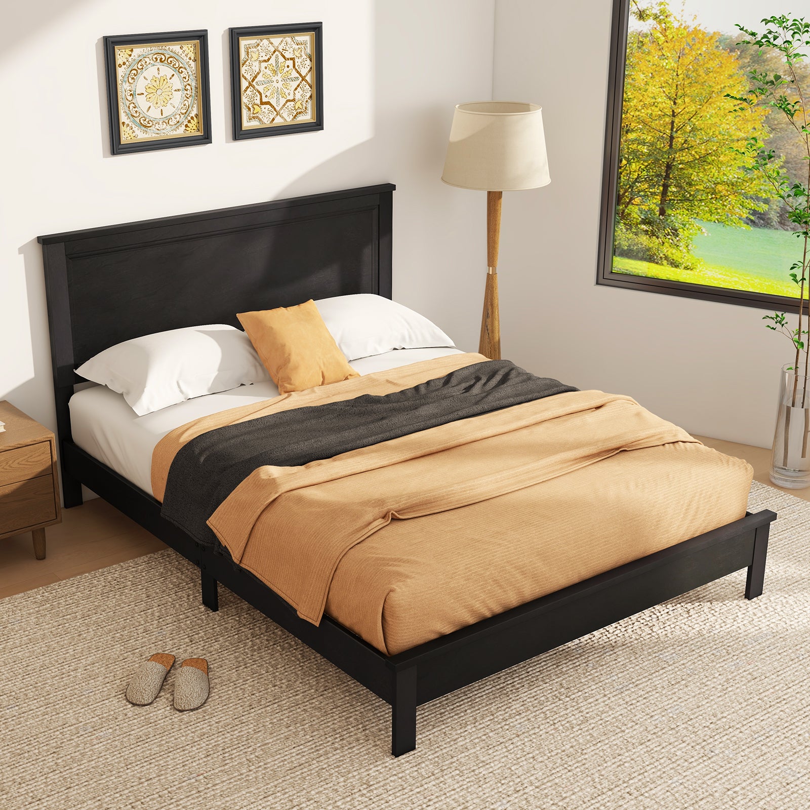 Queen Size Bed Frame, Platform Slat, High Headboard, Black Simple Bed Frame at Gallery Canada