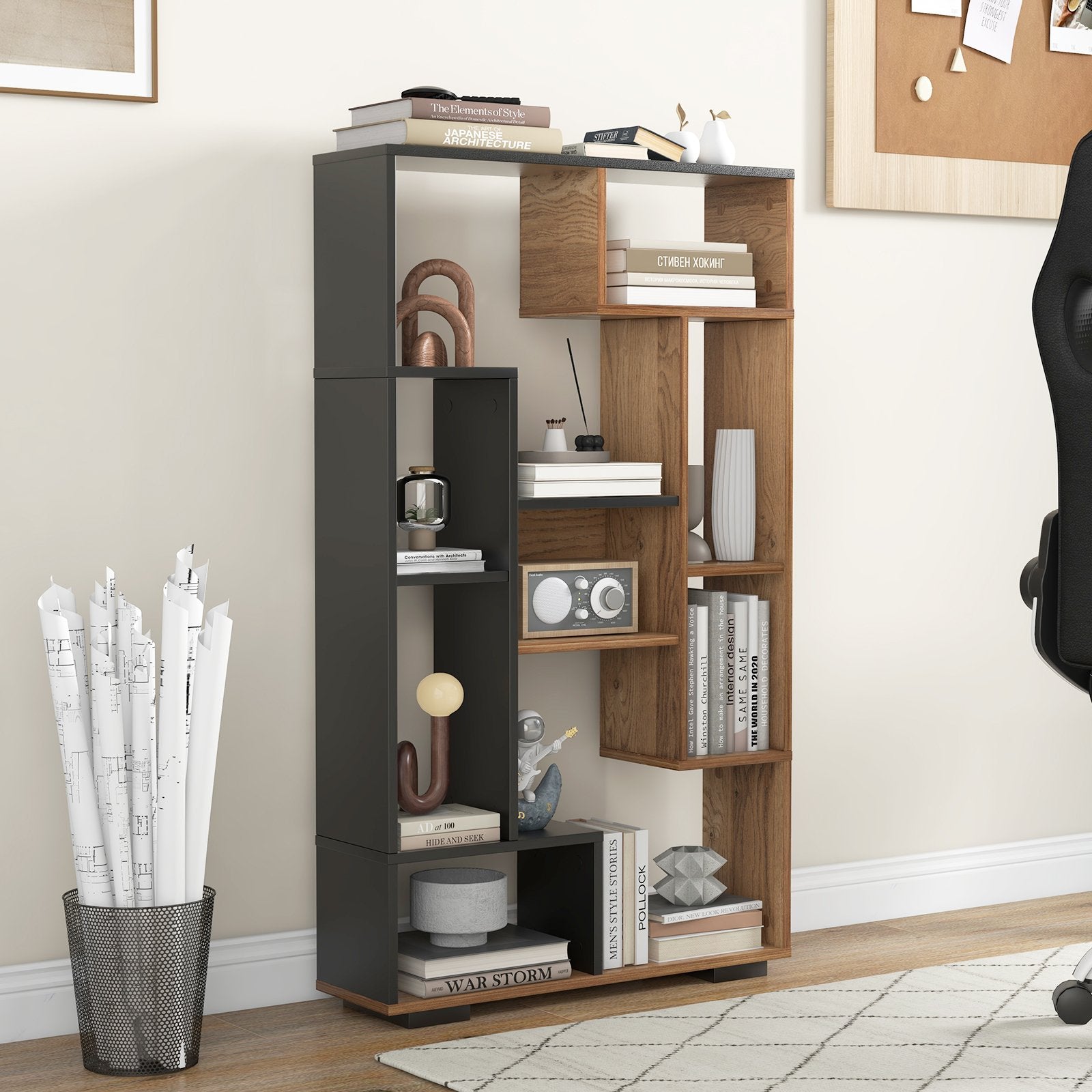 47-Inch Tall Bookshelf for Home Office Living Room, Natural & Black Bookcases at Gallery Canada