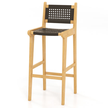 30 Inch Rattan Teak Wood Bar Stool with Backrest and Footrest Patio Bar Furniture at Gallery Canada