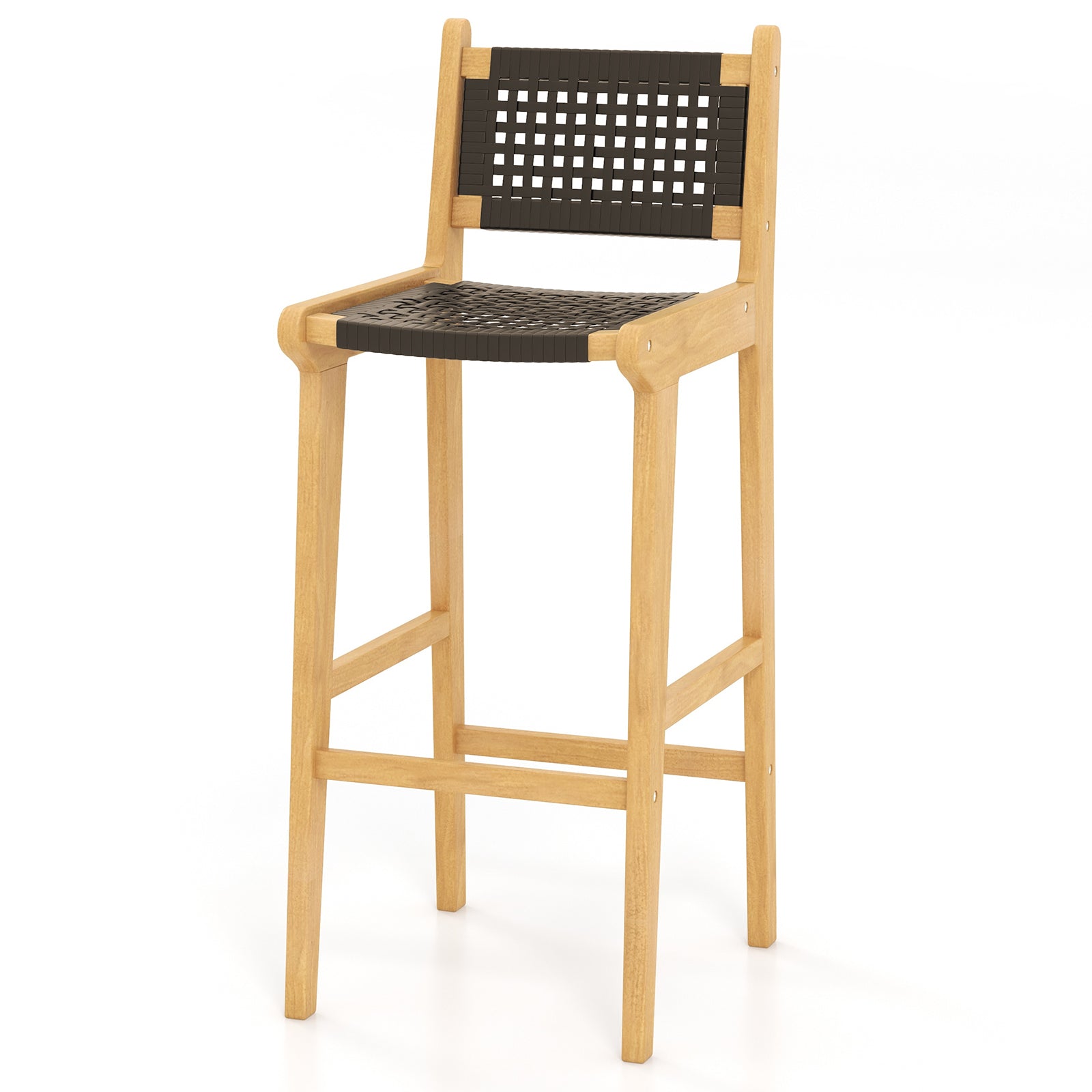 30 Inch Rattan Teak Wood Bar Stool, Backrest, Footrest Patio Bar Furniture Options at Gallery Canada