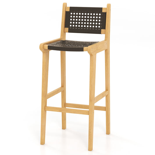 30 Inch Rattan Teak Wood Bar Stool, Backrest, Footrest Patio Bar Furniture Options at Gallery Canada