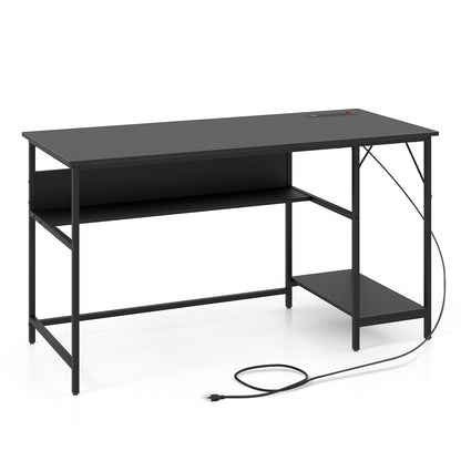 55 Inch Computer Desk with 4 Power Outlets and CPU Stand, Black Computer Desks at Gallery Canada