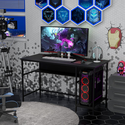 55 Inch Computer Desk with 4 Power Outlets and CPU Stand, Black Computer Desks at Gallery Canada