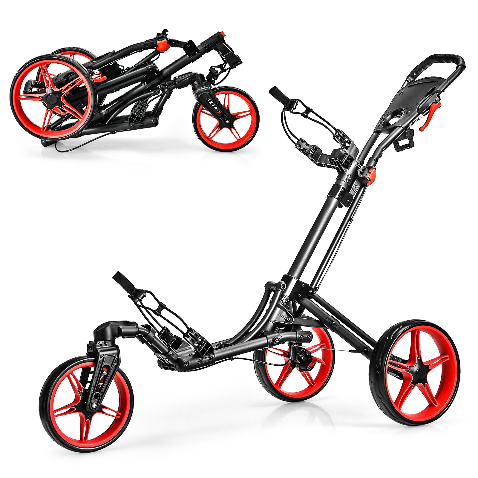 Folding Golf Push Cart, Adjustable Handle, Swivel Wheel, Red Golf Red at Gallery Canada