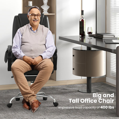 Massage Adjustable Executive Chair with Armrests and Retractable Footrest, Black