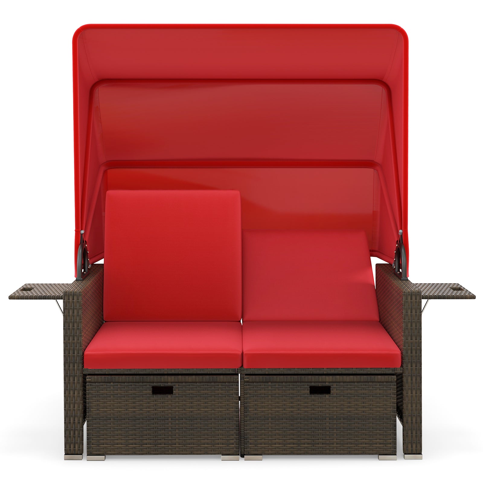 Outdoor Patio Rattan Daybed with Retractable Canopy and Adjustable Backrests, Red Outdoor Sectionals at Gallery Canada