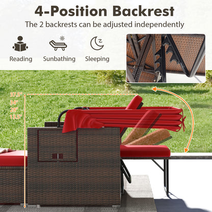 Outdoor Patio Rattan Daybed with Retractable Canopy and Adjustable Backrests, Red Outdoor Sectionals at Gallery Canada
