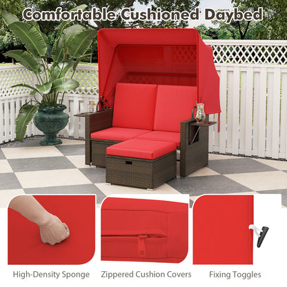 Outdoor Patio Rattan Daybed with Retractable Canopy and Adjustable Backrests, Red Outdoor Sectionals at Gallery Canada