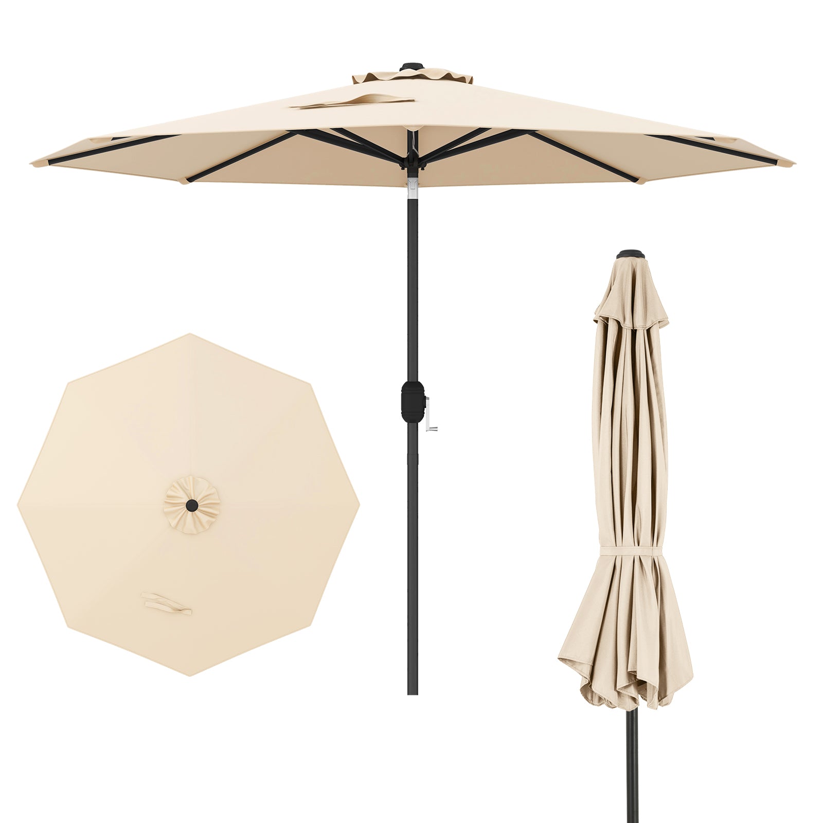 9 ft Outdoor Market Patio Table Umbrella Push Button Tilt Crank Lift, Beige Outdoor Umbrellas at Gallery Canada
