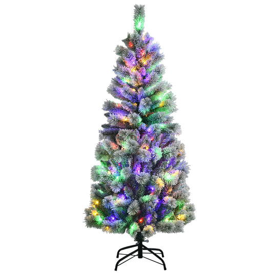 5 Feet Pre-Lit Hinged Christmas Tree Snow Flocked with 9 Modes Remote Control Lights, White Christmas Tree 5 ft at Gallery Canada