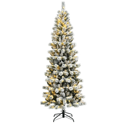 7.5 Feet Pre-Lit Hinged Christmas Tree Snow Flocked with 9 Modes Lights, White Christmas Tree at Gallery Canada