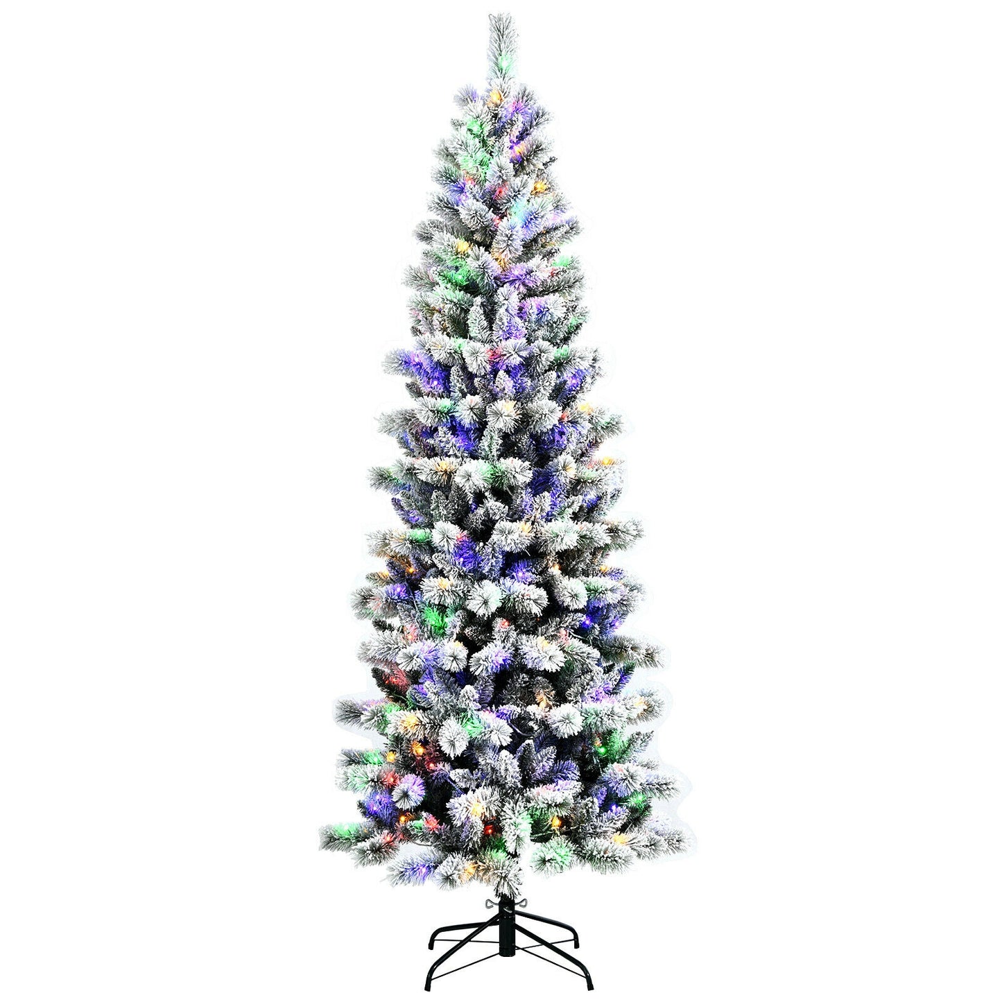 7.5 Feet Pre-Lit Hinged Christmas Tree Snow Flocked with 9 Modes Lights, White Christmas Tree 7.5 ft at Gallery Canada