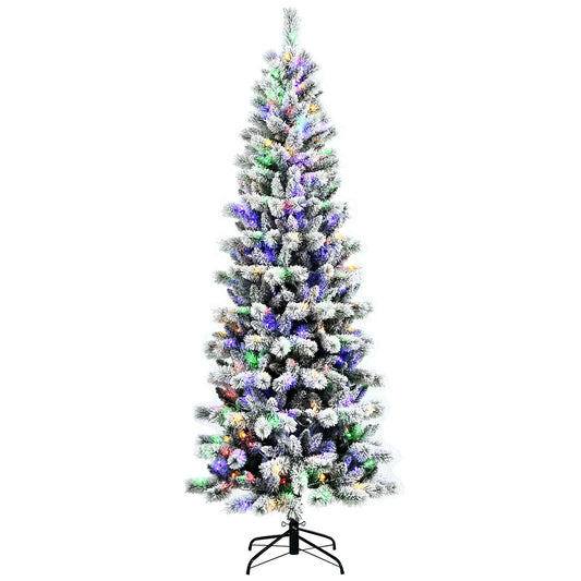 7.5 Feet Pre-Lit Snow Flocked Christmas Tree, 9 Modes Lights, White Christmas Tree White at Gallery Canada
